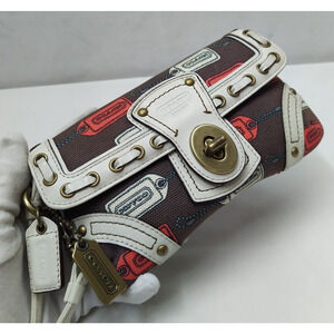 Coach Multicolor Canvas Luggage Tags Printed Woven Turnlock Wristlet Coin Wallet